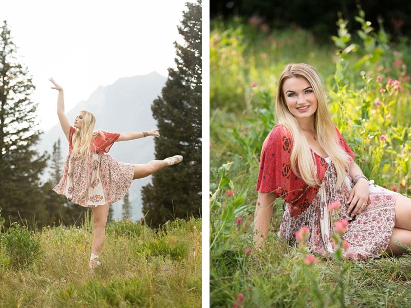 Ballerina wearing a Free People dress on point in Cottonwood Canyon Utah