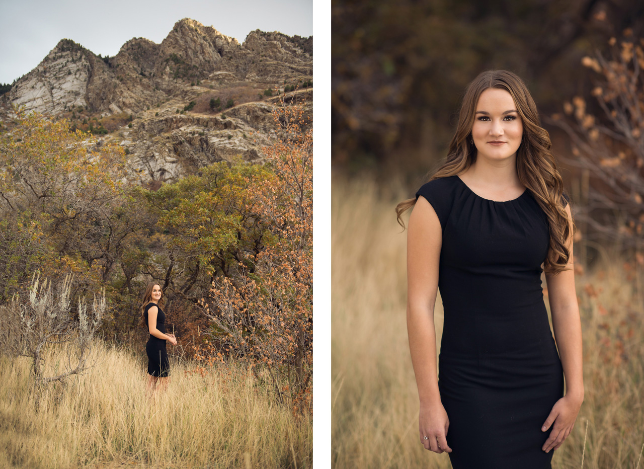 Brighton High School | Salt Lake City Senior Portraits | Utah Senior Portraits | Little Cottonwood Canyon | Autumn leaves | Fall Senior Portraits | little black dress