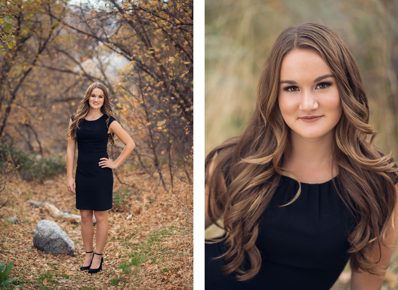 Brighton High School | Salt Lake City Senior Portraits | Utah Senior Portraits | Little Cottonwood Canyon | Autumn leaves | Fall Senior Portraits | little black dress | ANP Senior Model Team
