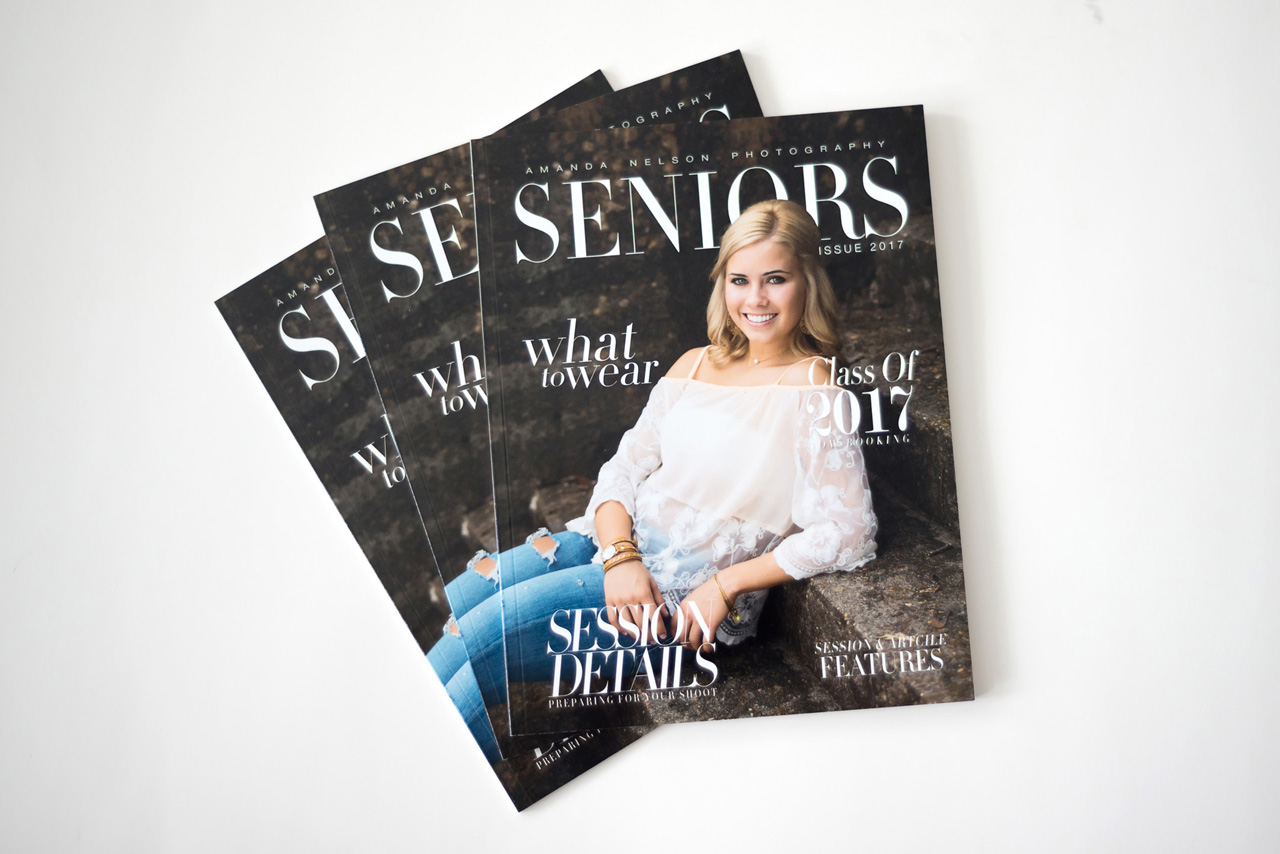 Senior Magazines laying fanned out on a white backdrop