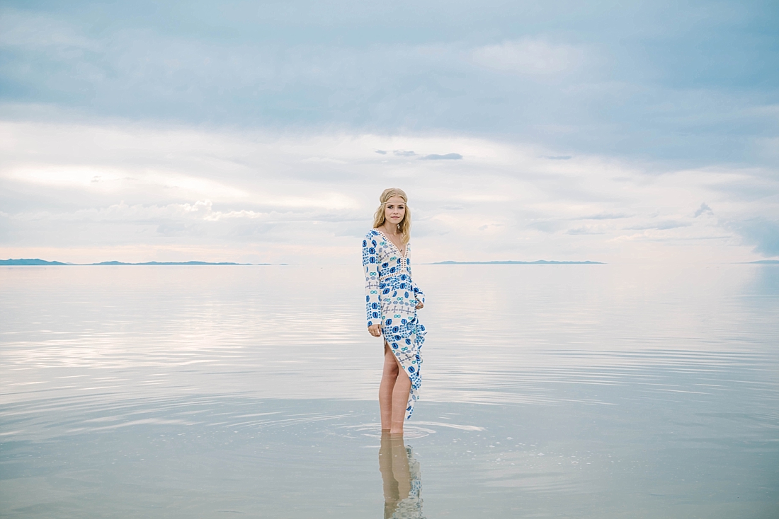 Girl in blue dress at the Great Salt Lake