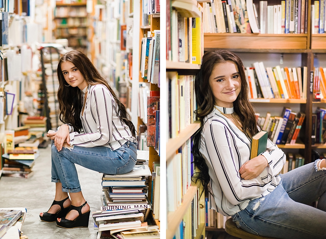 Amanda Nelson Photography senior portraits in a bookstore