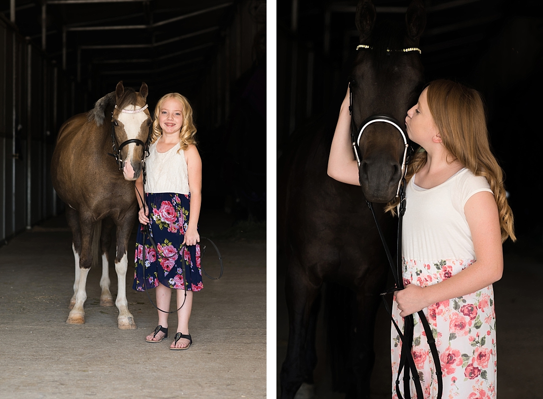girl with welsh pony in a barn aisle way
