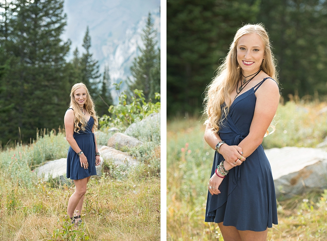 Waterford Soccer Player wearing navy blue dress in the wildflowers