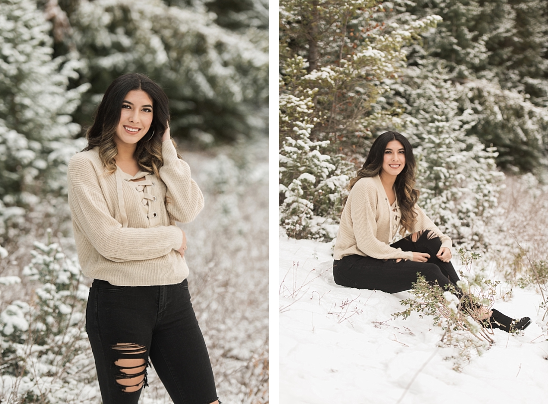 senior portraits in the snow in cottonwood canyon