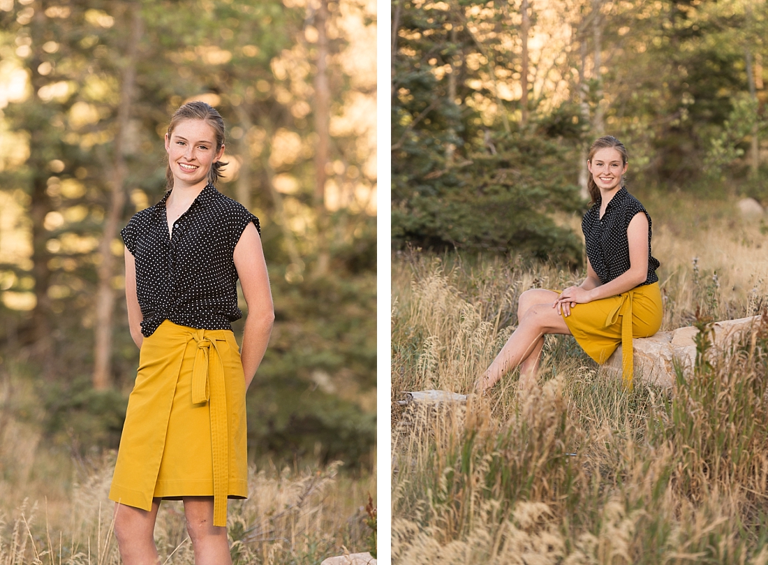 Utah Senior Portrait in yellow skirt and black shirt