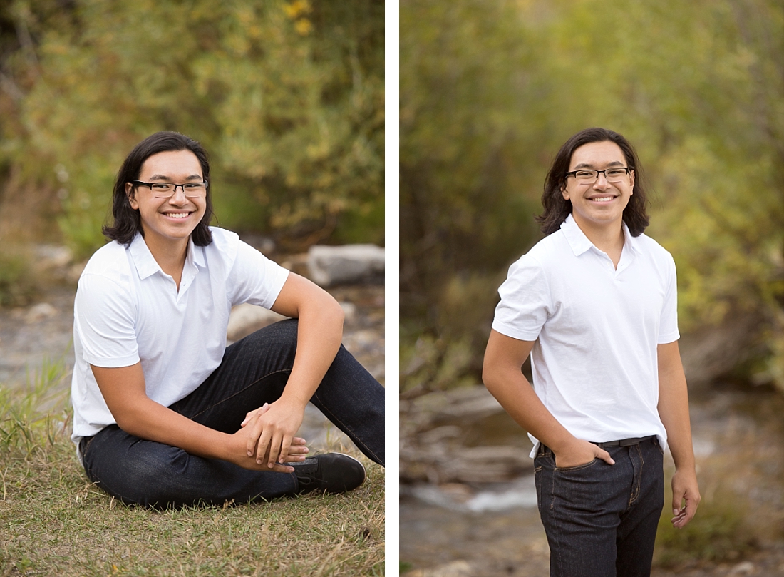 Utah senior portraits by a stream in the mountains.