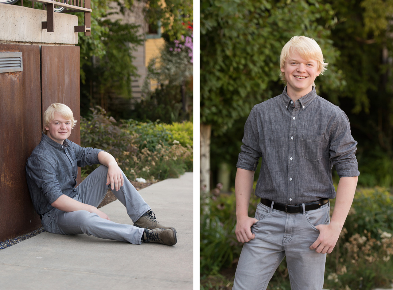 Waterford School senior portraits next to copper wall in Park City, Utah