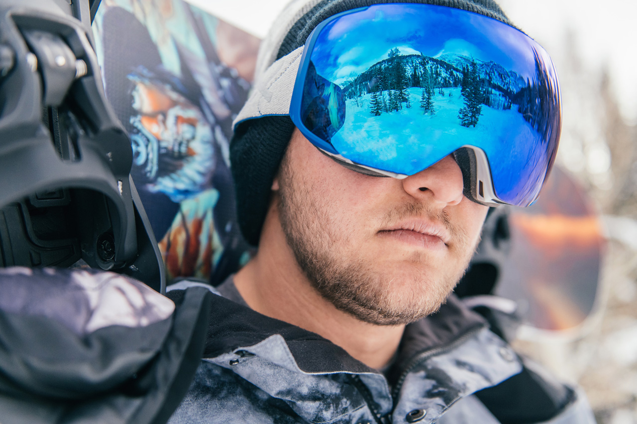 ski goggles reflecting mountains amanda nelson photography
