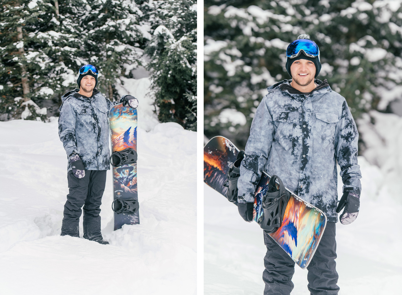 utah senior portraits with snowboard