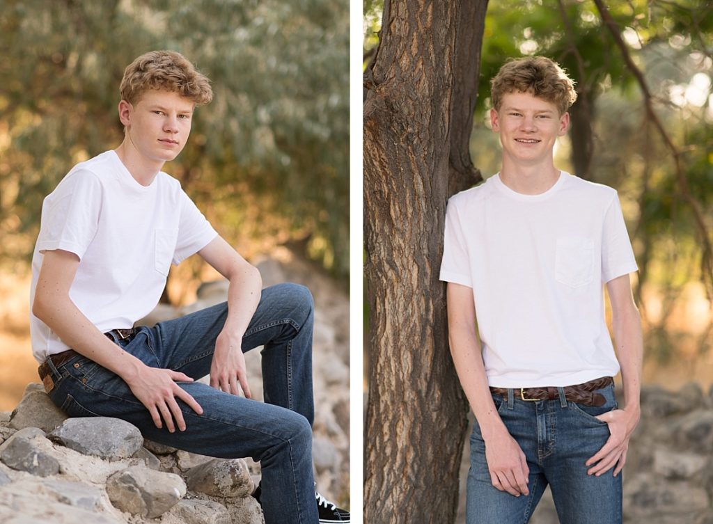 utah senior portraits boy white t-shirt and jeans