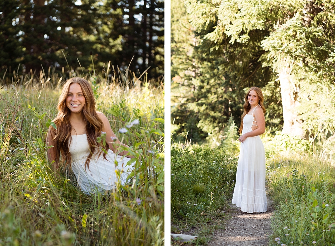 Utah senior portraits farmington high school graduate in white dress in mountains